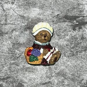Vintage c1980 Cute Boyds Bears Resin Pin Lady Bear with Hat & Fruit Basket